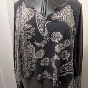 We The Free Black and Cream Paisley Long Sleeve Top